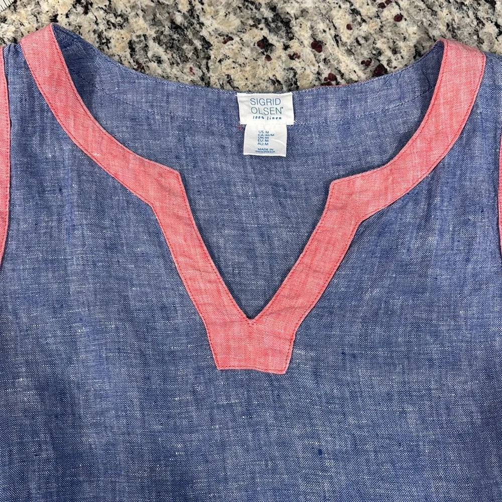 Sigrid Olsen Blue and Pink Linen Sleeveless Shift Dress - Picture 8 of 8